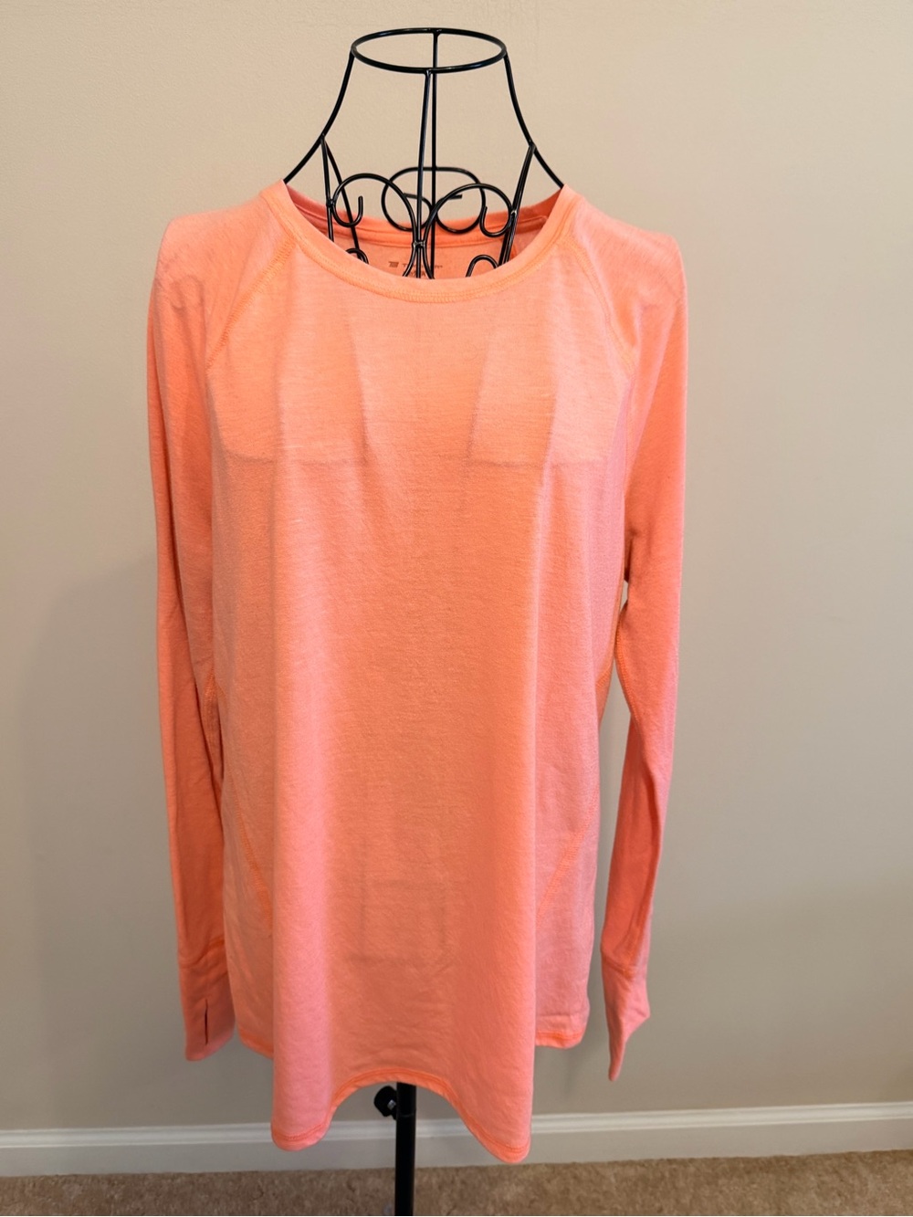 Tek Gear DRYTEK Women's Orange Stretch Crew Neck Raglan Long Sleeve Tee L